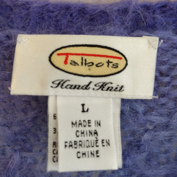 Talbots | Vintage Purple Soft & Fuzzy Mohair-Blend Hand-Knit Cardigan Sweater - Picture 2 of 14